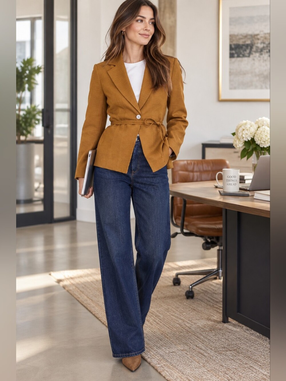 Banana Republic Golden Brown Seamed Belted Blazer Quiet Luxury Preppy Women's 4